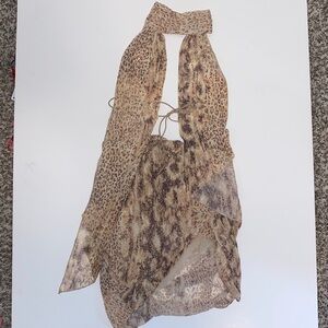 SHEIN Neutral Tan and Brown Sheer Animal-Print Halter Dress